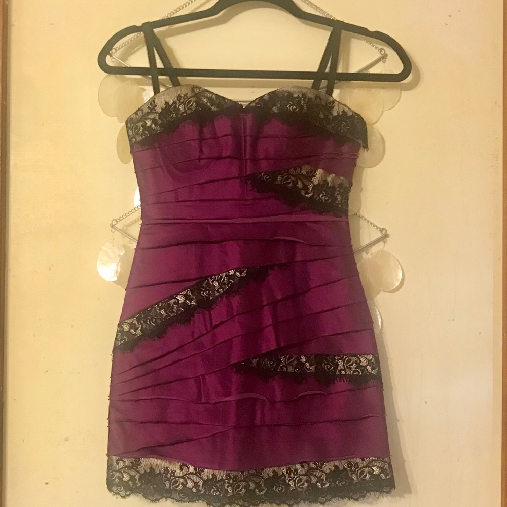 Bebe purple black lace mini dress